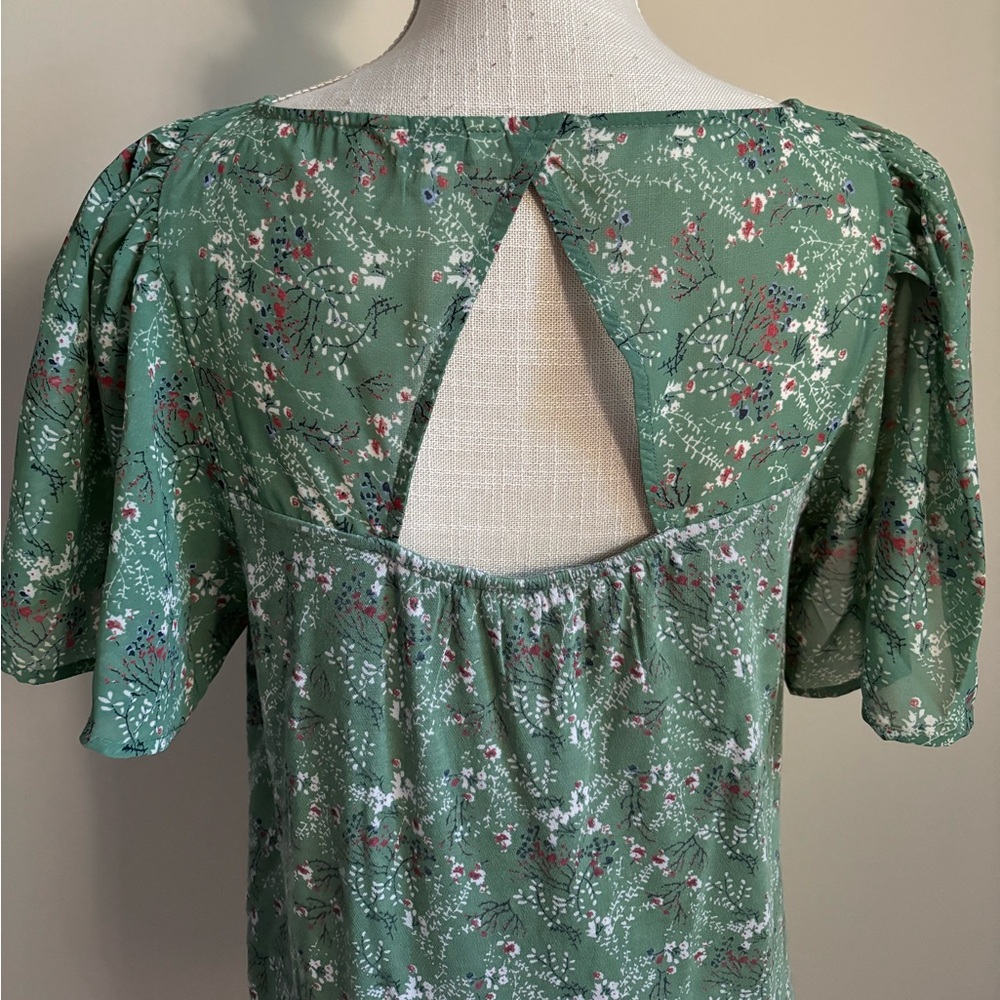 Lucky Brand Flutter Sleeve Floral Print Top Green - Picture 6 of 9